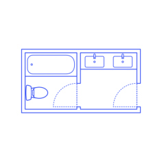 Layouts Bathrooms Primary Split 2 Wall Printable Line Art Svg, Free Vectors File